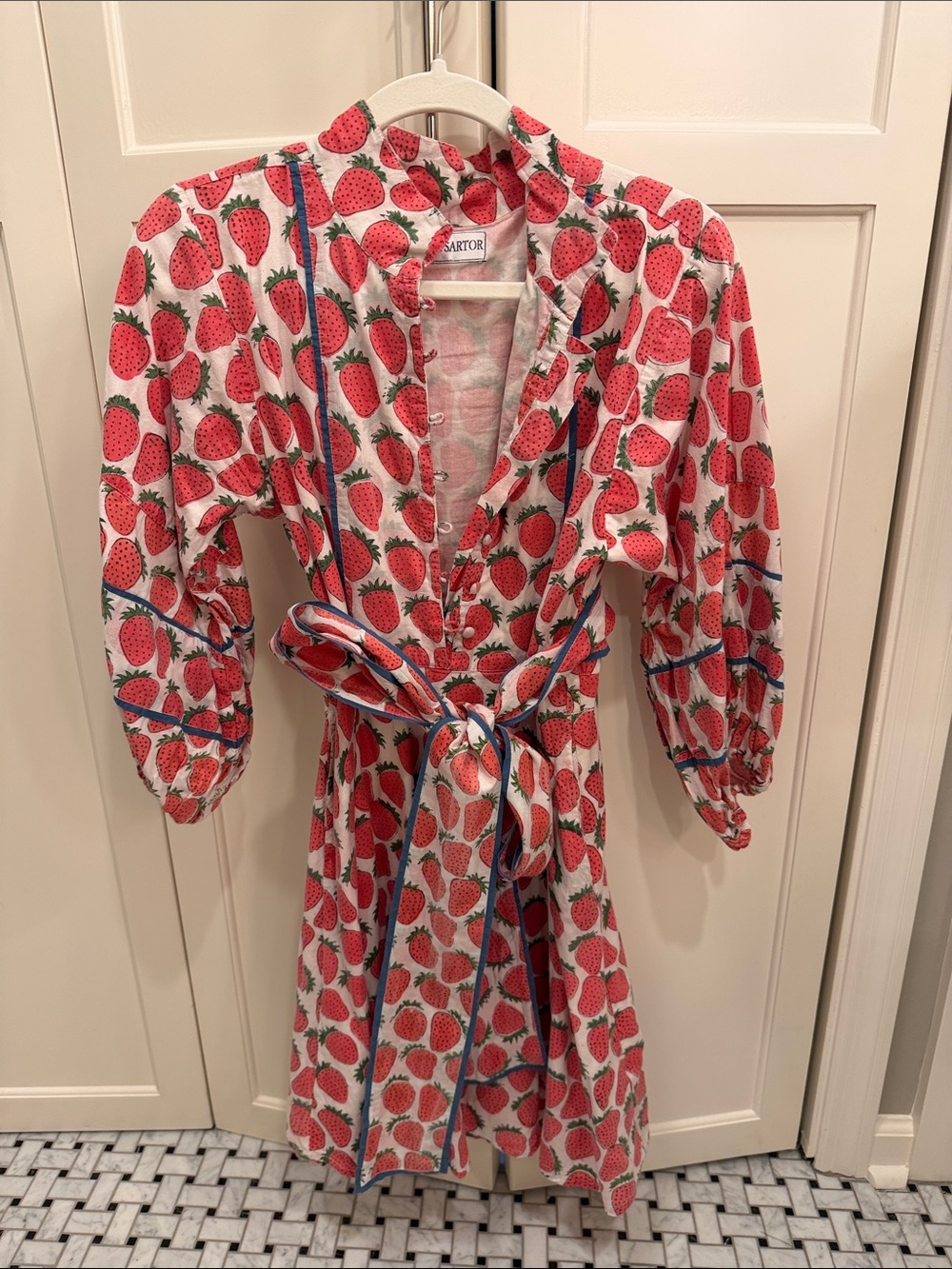 Sue Sartor Strawberry Print short flounce dress